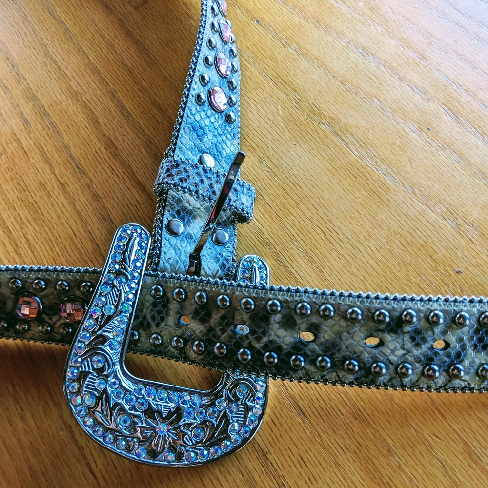 Blazin Roxy Western Studded Genuine Leather Gator Print/ Pink Rhinestones Large